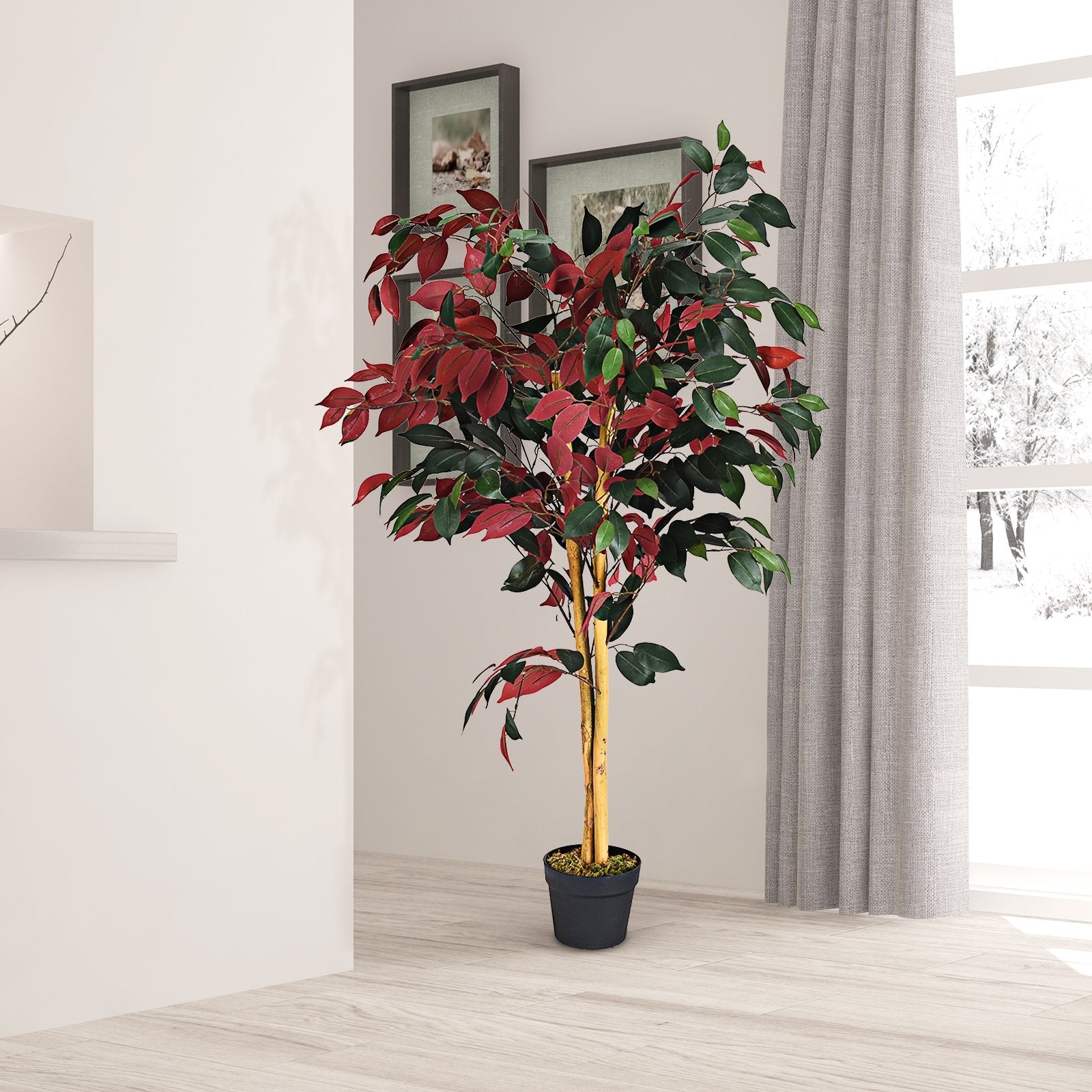 4 Feet Tall Artificial Ficus Tree with Nursery Pot, Red Faux Plants   at Gallery Canada