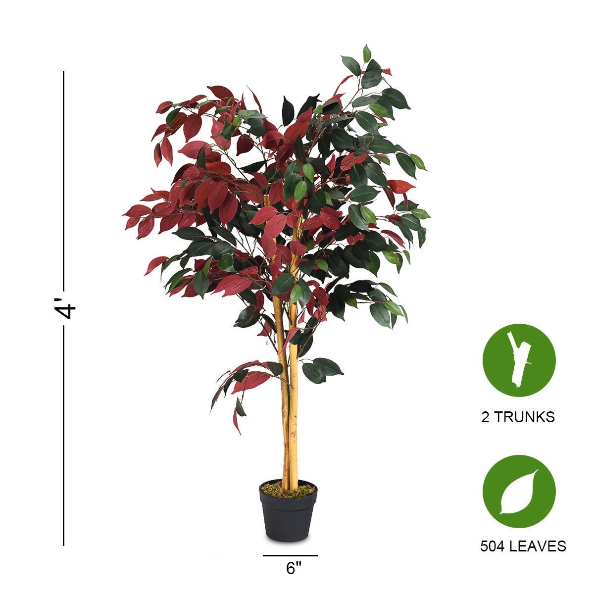 4 Feet Tall Artificial Ficus Tree with Nursery Pot, Red Faux Plants   at Gallery Canada