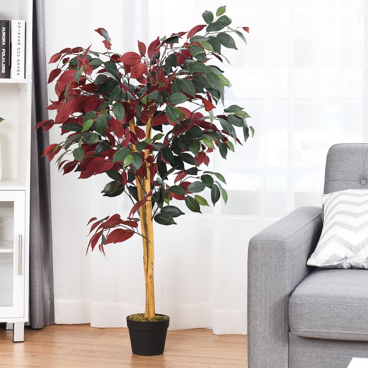 4 Feet Tall Artificial Ficus Tree with Nursery Pot, Red Faux Plants   at Gallery Canada