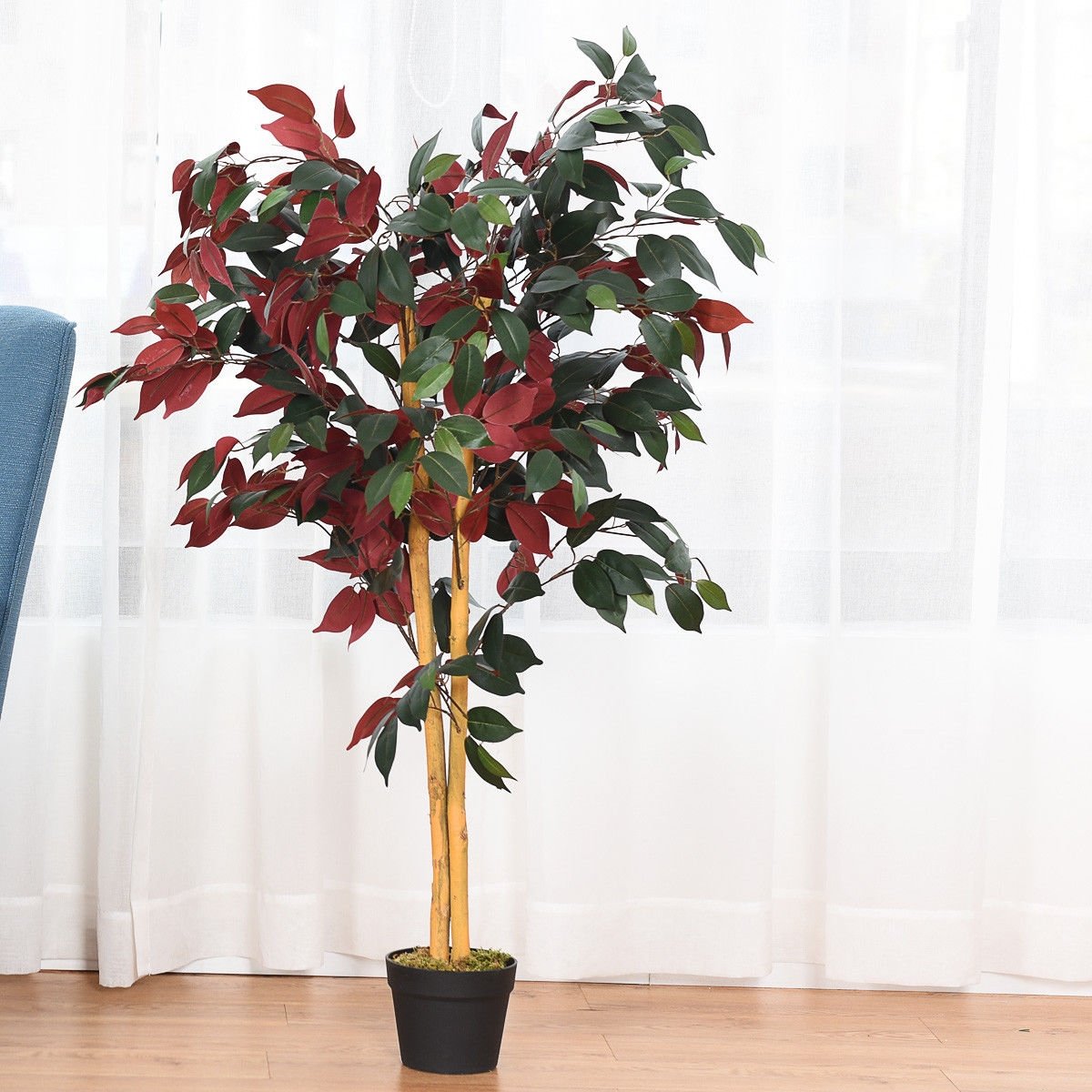 4 Feet Tall Artificial Ficus Tree with Nursery Pot, Red Faux Plants   at Gallery Canada