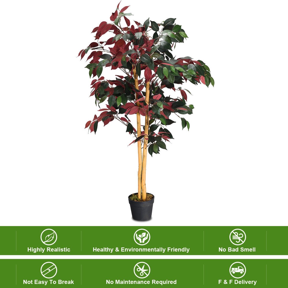 4 Feet Tall Artificial Ficus Tree with Nursery Pot, Red Faux Plants   at Gallery Canada