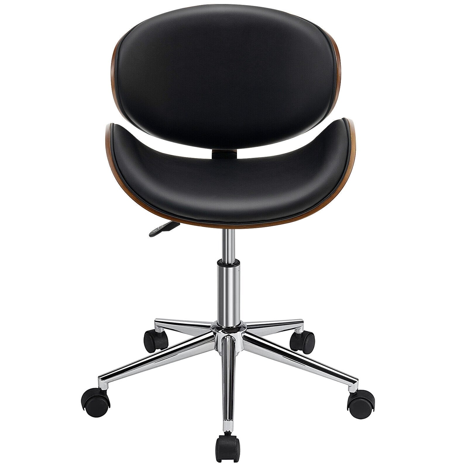 Adjustable Leather Office Chair Swivel Bentwood Desk Chair with Curved Seat, Black Leisure Chairs   at Gallery Canada