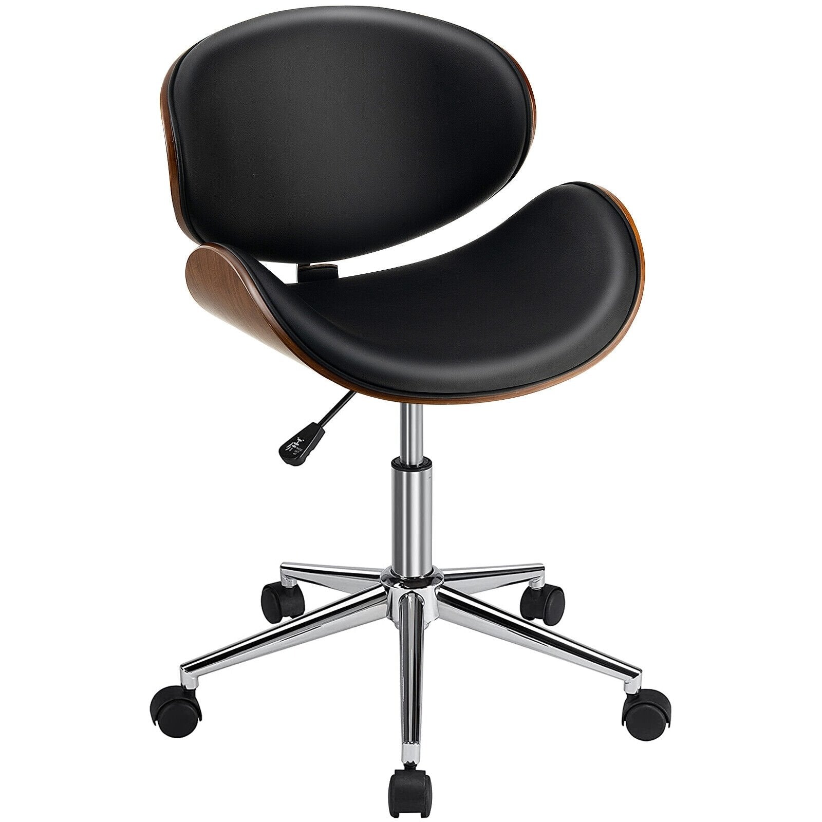 Adjustable Leather Office Chair Swivel Bentwood Desk Chair with Curved Seat, Black Leisure Chairs   at Gallery Canada