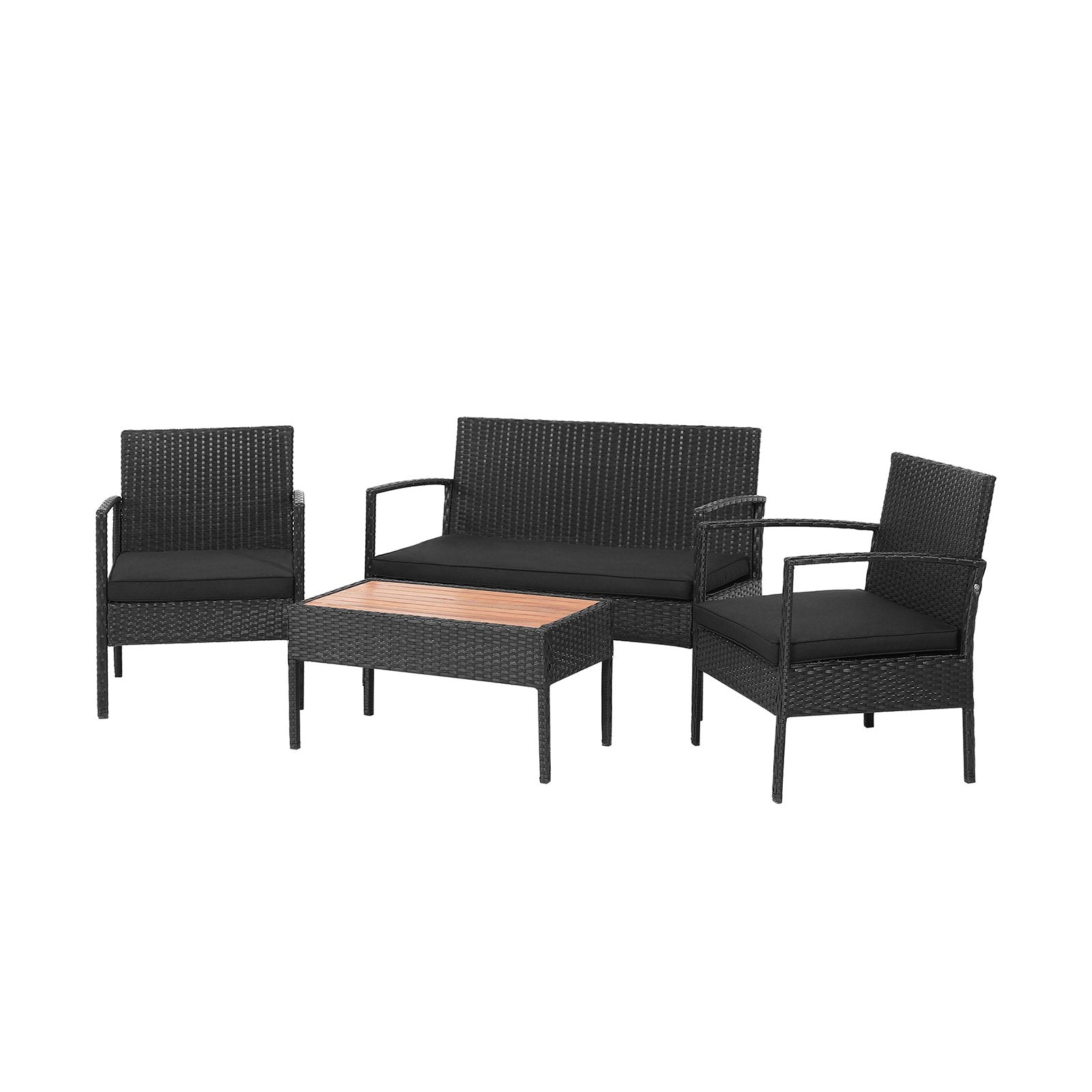 4 Pieces Patio Rattan Cushioned Furniture Set with Wooden Tabletop, Black Patio Conversation Sets Black  at Gallery Canada