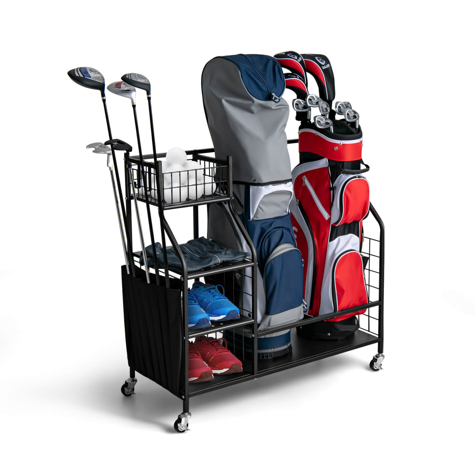 Double Golf Bag Organizer with Lockable Universal Wheels, Black Golf   at Gallery Canada