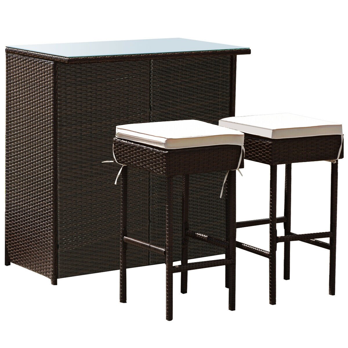 3 Pieces Patio Rattan Wicker Bar Table Stools Dining Set, Beige Patio Bar Furniture   at Gallery Canada