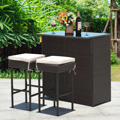 3 Pieces Patio Rattan Wicker Bar Table Stools Dining Set, Beige Patio Bar Furniture   at Gallery Canada