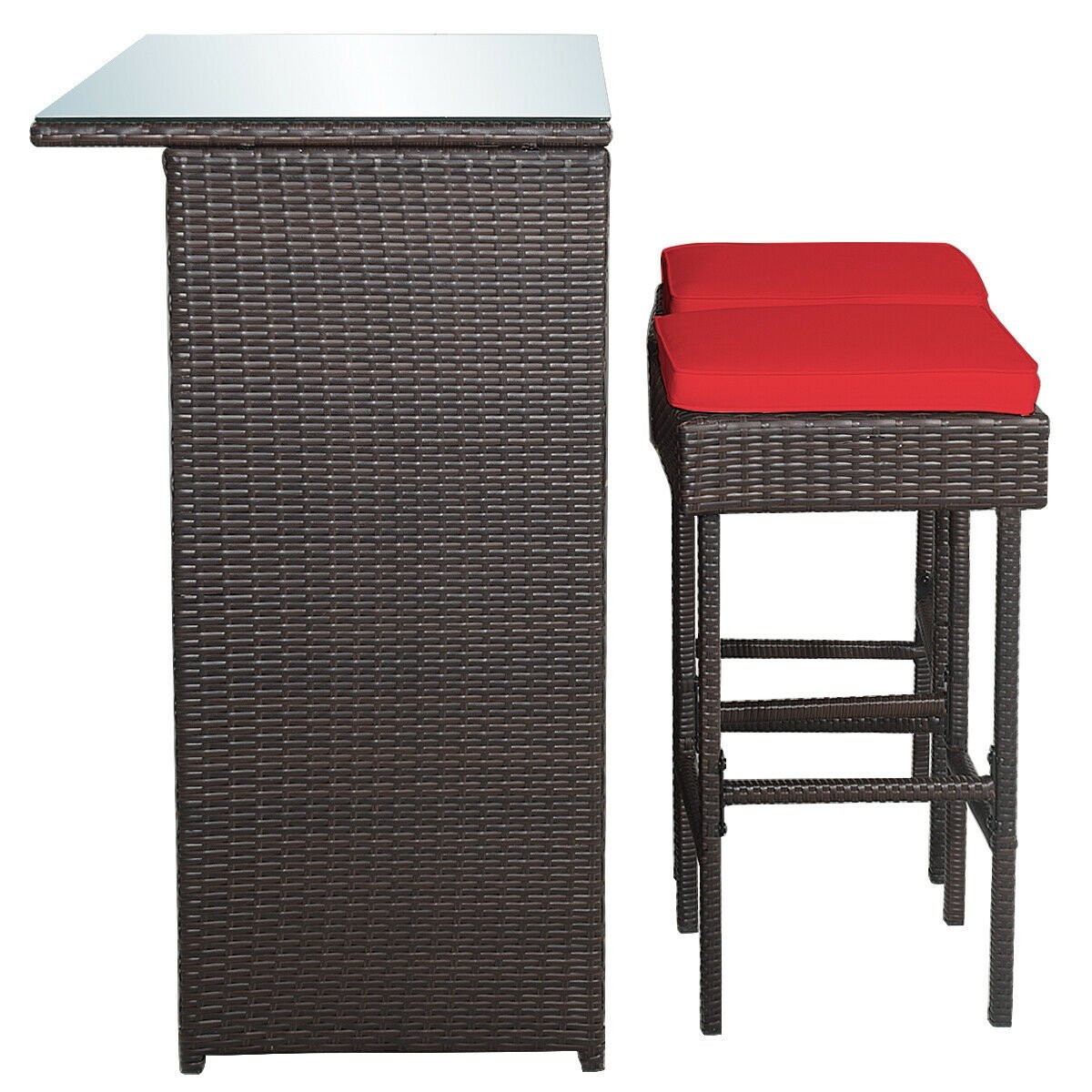 3 Pieces Patio Rattan Wicker Bar Table Stools Dining Set, Red Patio Bar Furniture   at Gallery Canada