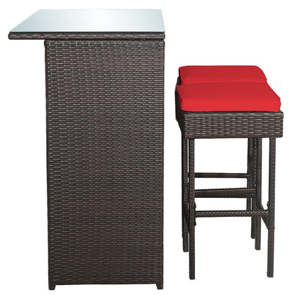 3 Pieces Patio Rattan Wicker Bar Table Stools Dining Set, Red Patio Bar Furniture   at Gallery Canada