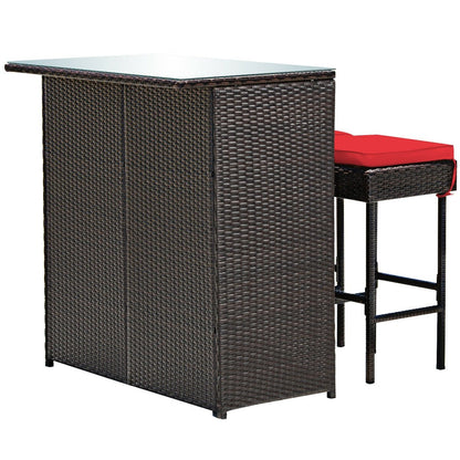 3 Pieces Patio Rattan Wicker Bar Table Stools Dining Set, Red Patio Bar Furniture   at Gallery Canada