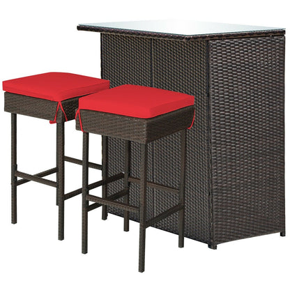 3 Pieces Patio Rattan Wicker Bar Table Stools Dining Set, Red Patio Bar Furniture   at Gallery Canada