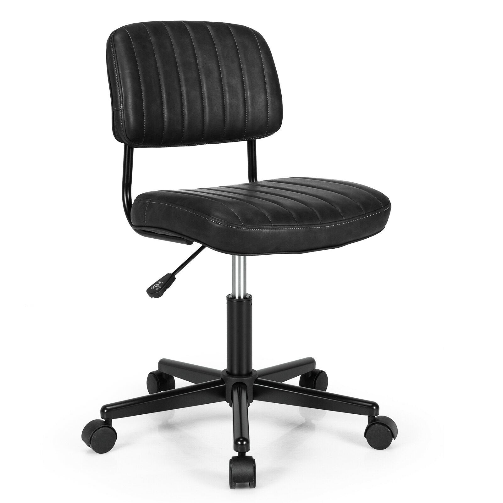 PU Leather Adjustable Office Chair  Swivel Task Chair with Backrest, Black Armless Chairs   at Gallery Canada