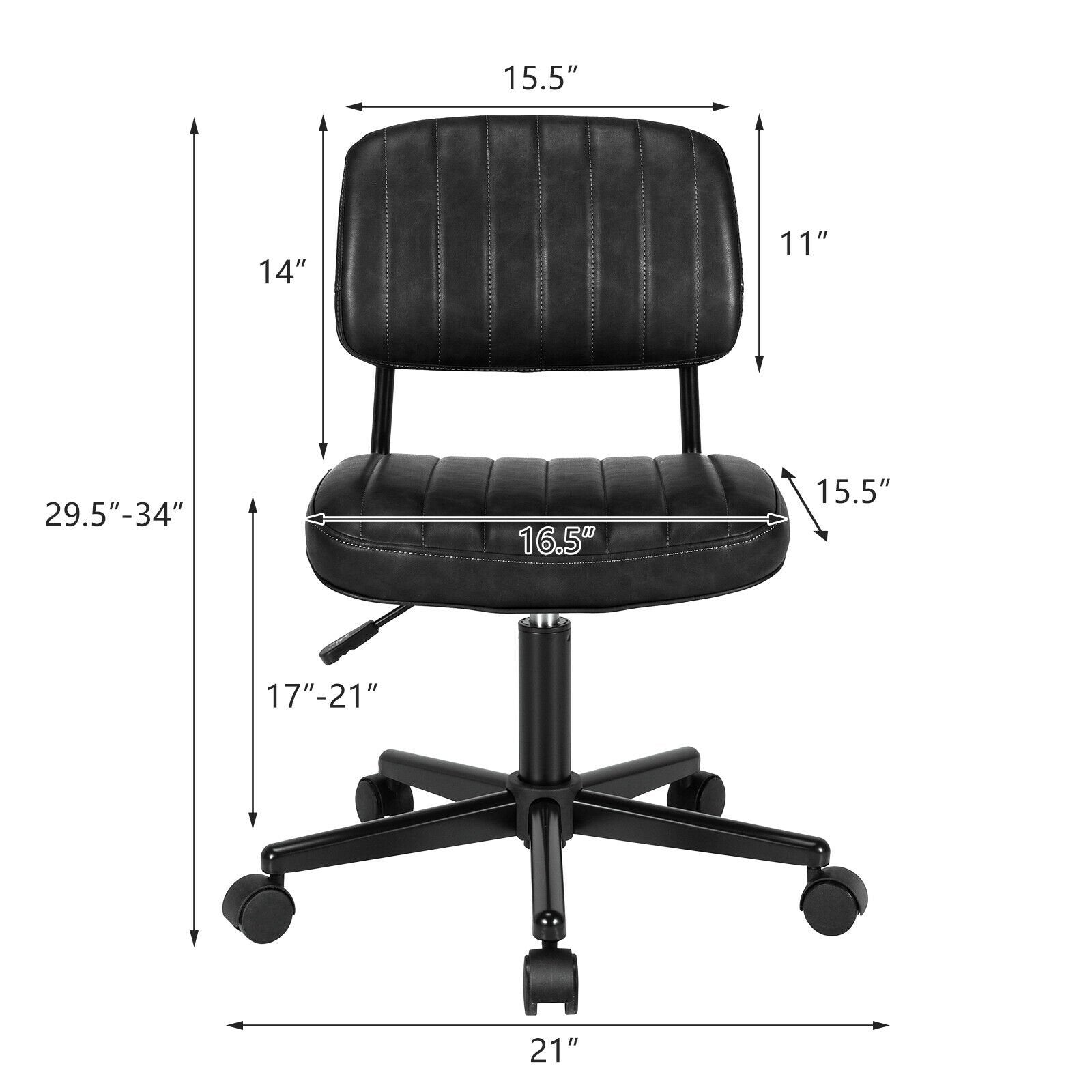 PU Leather Adjustable Office Chair  Swivel Task Chair with Backrest, Black Armless Chairs   at Gallery Canada