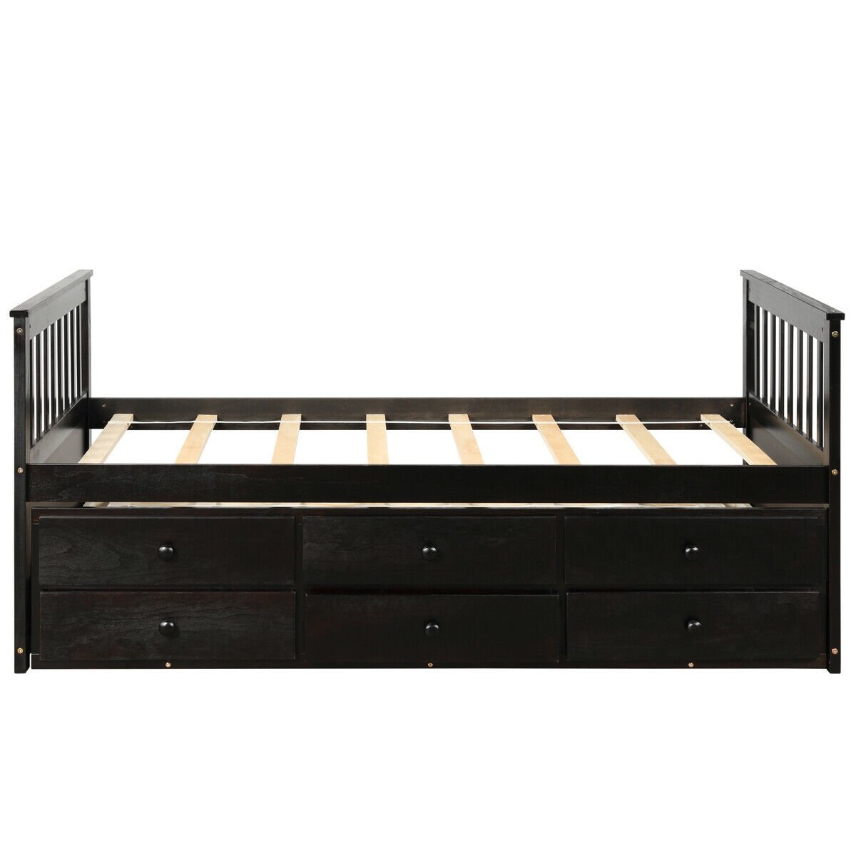 Twin Captain’s Bed with Trundle Bed with 3 Storage Drawers, Dark Brown Trundle Bed Frame   at Gallery Canada