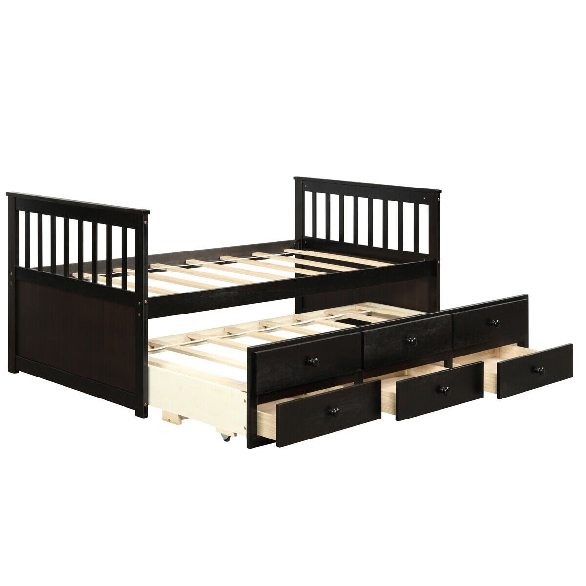 Twin Captain’s Bed with Trundle Bed with 3 Storage Drawers, Dark Brown Trundle Bed Frame   at Gallery Canada