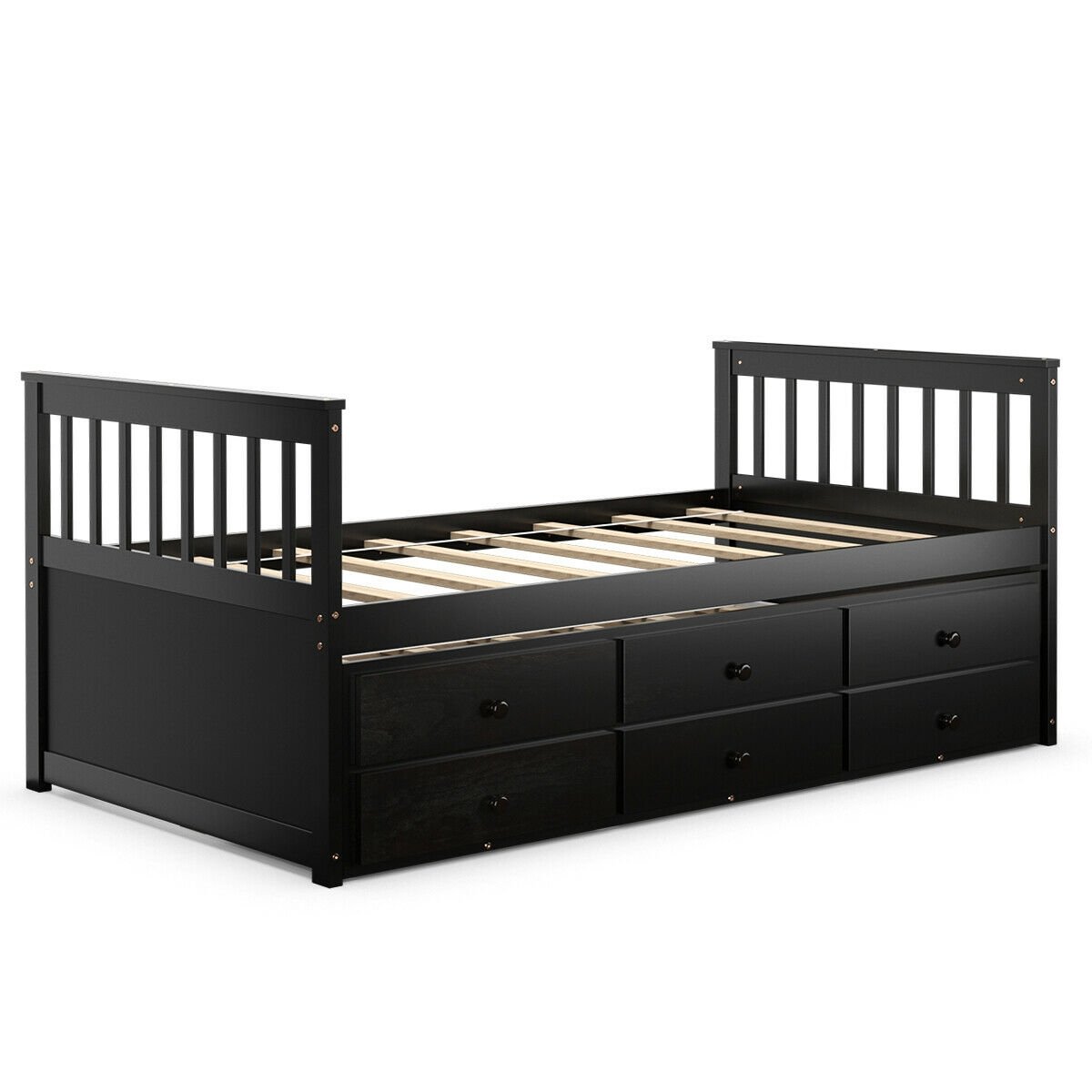 Twin Captain’s Bed with Trundle Bed with 3 Storage Drawers, Dark Brown Trundle Bed Frame   at Gallery Canada