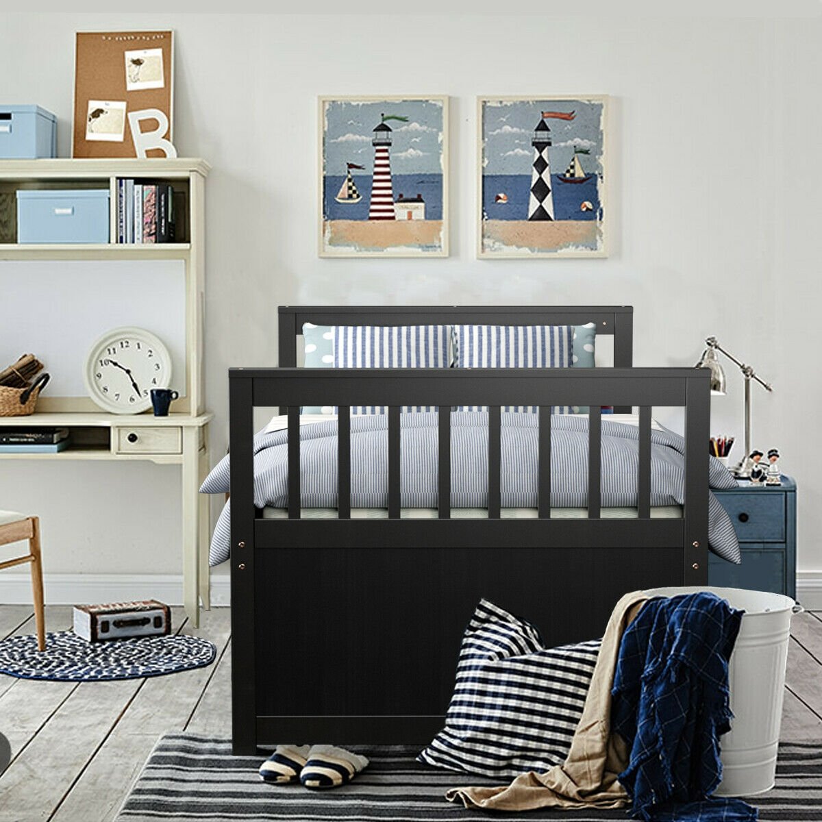 Twin Captain’s Bed with Trundle Bed with 3 Storage Drawers, Dark Brown Trundle Bed Frame   at Gallery Canada