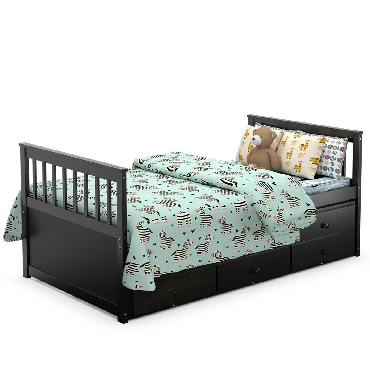 Twin Captain’s Bed with Trundle Bed with 3 Storage Drawers, Dark Brown Trundle Bed Frame   at Gallery Canada