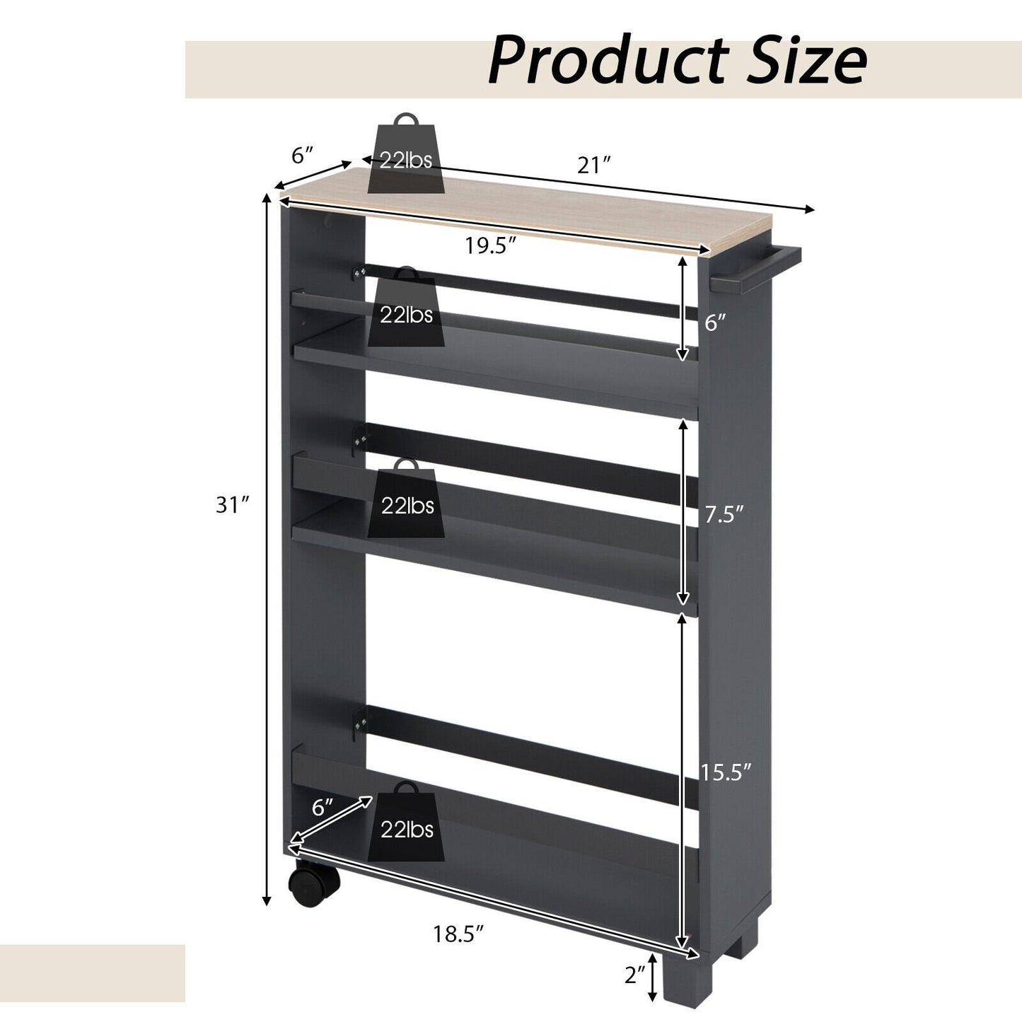 4-Tier Slim Kitchen Storage Cart Narrow Slide Out Trolley Adjustable Shelf, Gray - Gallery Canada