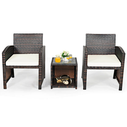 3 Pieces PE Rattan Wicker Furniture Set with Cushion Sofa Coffee Table for Garden, White Patio Conversation Sets   at Gallery Canada