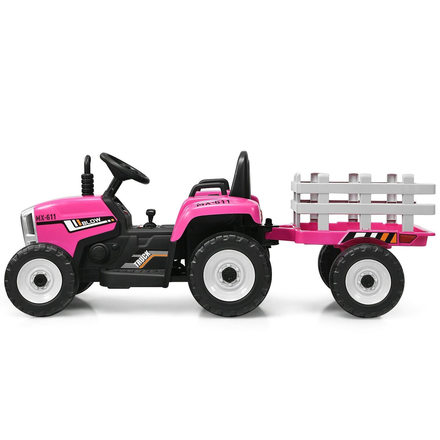 12V Ride on Tractor with 3-Gear-Shift Ground Loader for Kids 3+ Years Old, Pink - Gallery Canada