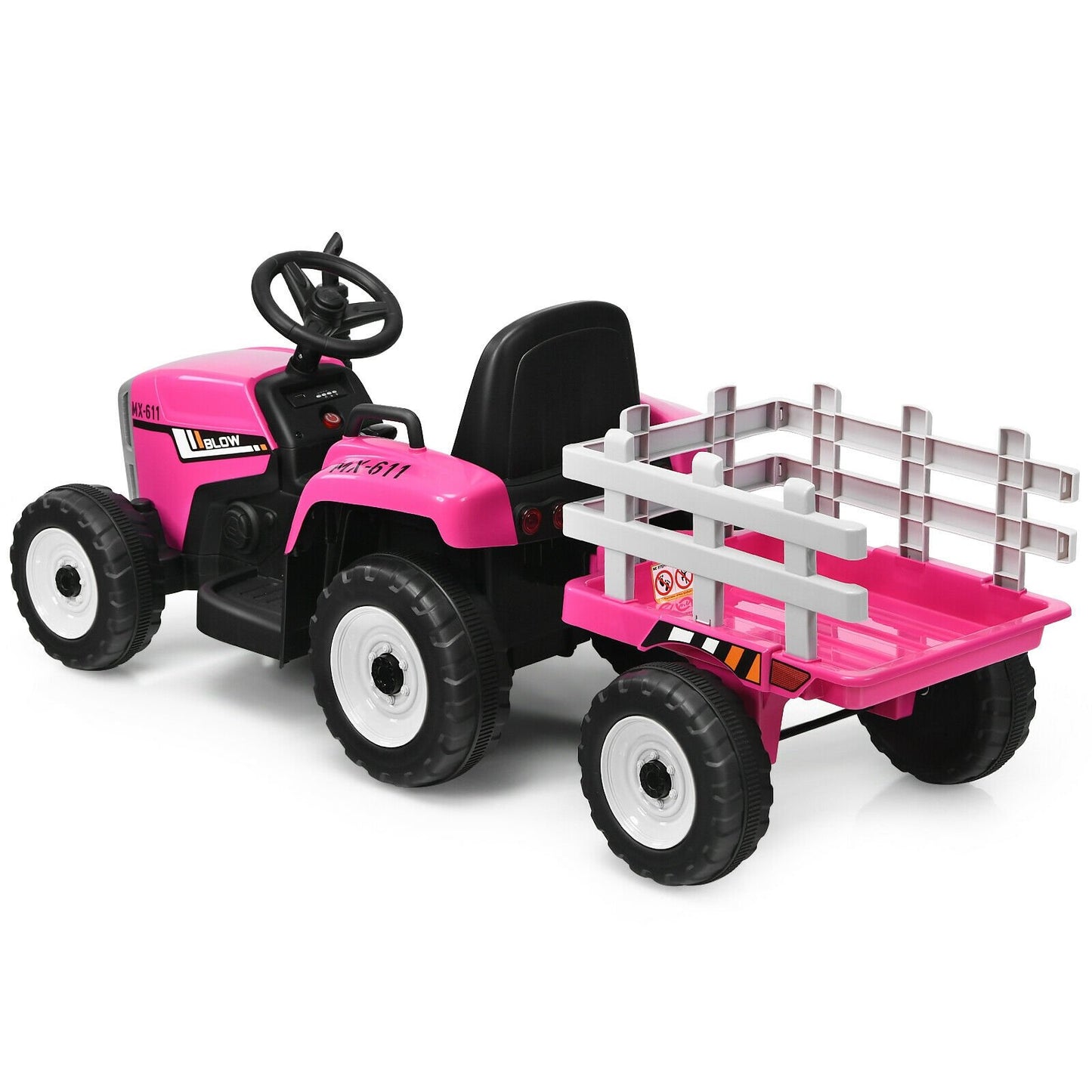 12V Ride on Tractor with 3-Gear-Shift Ground Loader for Kids 3+ Years Old, Pink - Gallery Canada