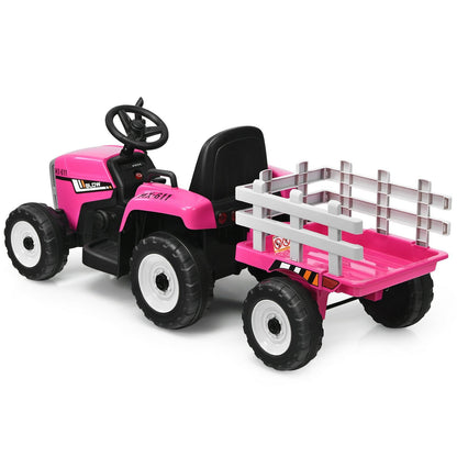 12V Ride on Tractor with 3-Gear-Shift Ground Loader for Kids 3+ Years Old, Pink Powered Ride On Toys   at Gallery Canada