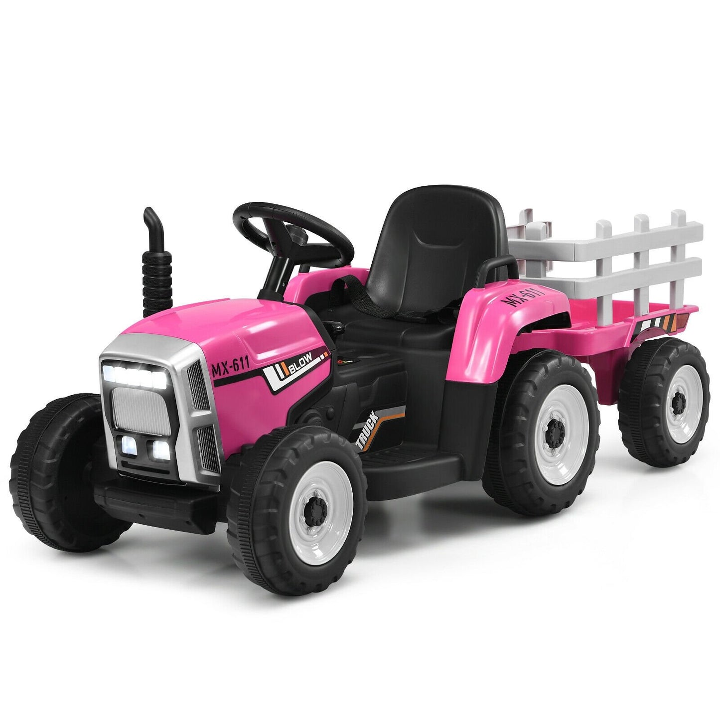 12V Ride on Tractor with 3-Gear-Shift Ground Loader for Kids 3+ Years Old, Pink Powered Ride On Toys   at Gallery Canada