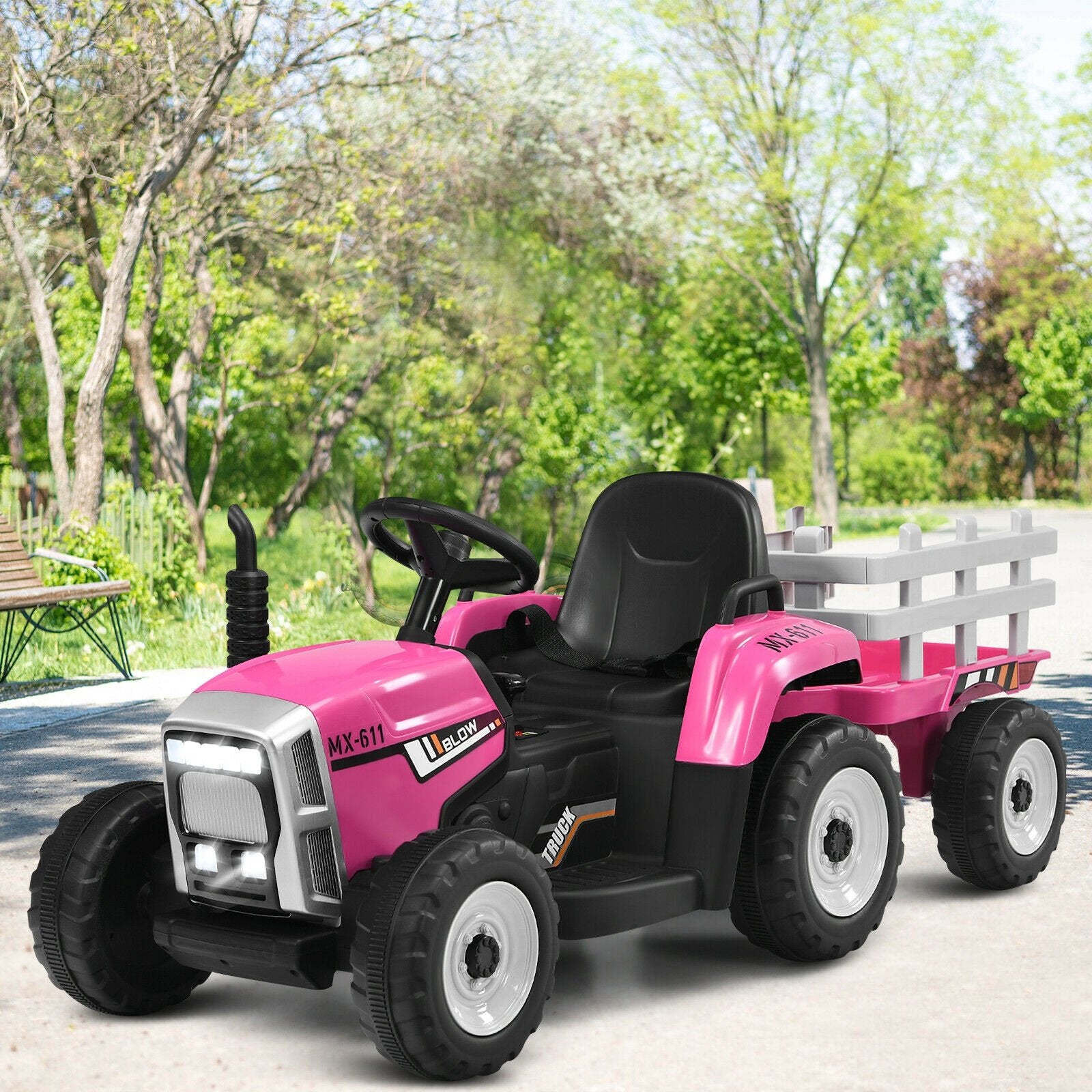 12V Ride on Tractor with 3-Gear-Shift Ground Loader for Kids 3+ Years Old, Pink Powered Ride On Toys   at Gallery Canada