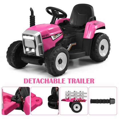 12V Ride on Tractor with 3-Gear-Shift Ground Loader for Kids 3+ Years Old, Pink - Gallery Canada