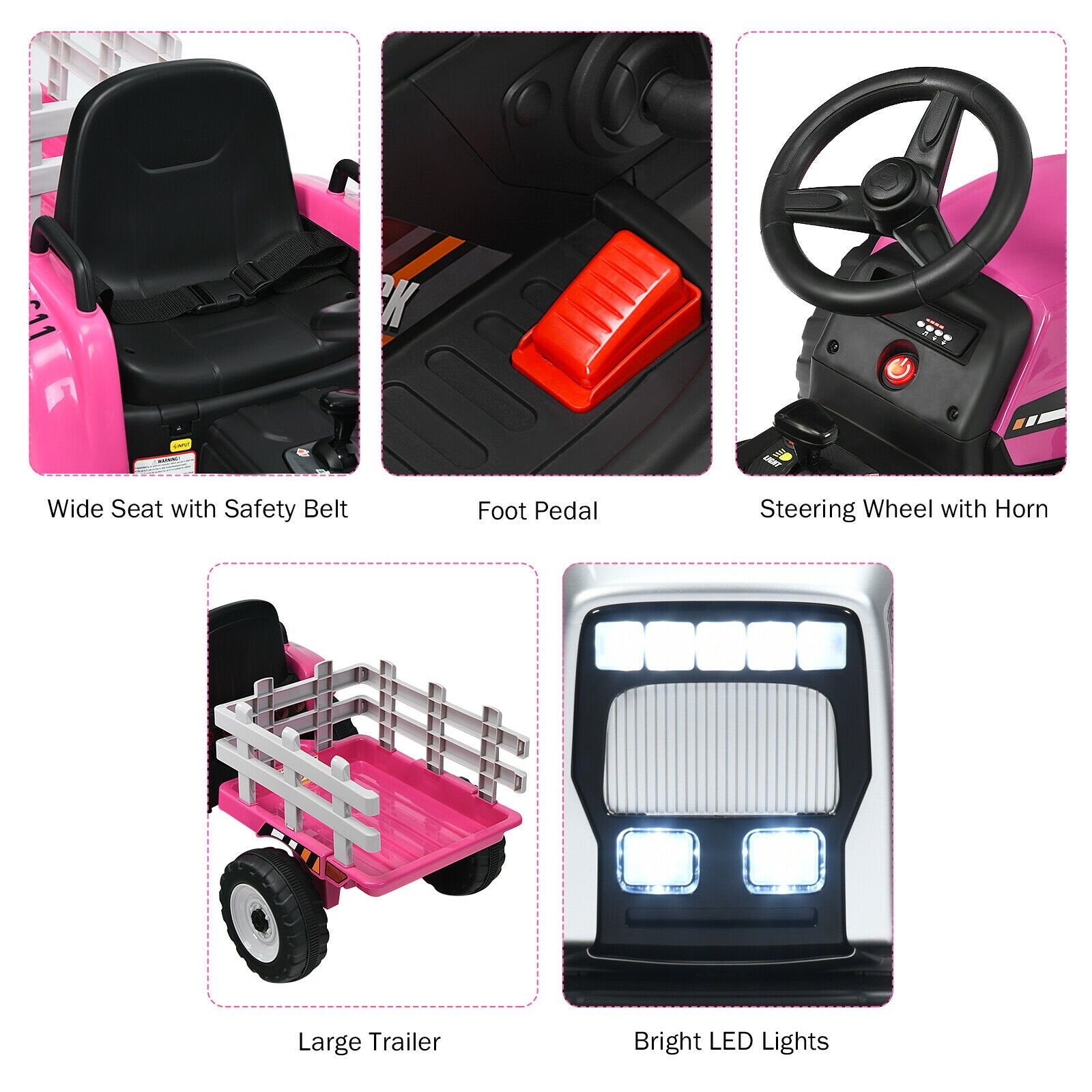 12V Ride on Tractor with 3-Gear-Shift Ground Loader for Kids 3+ Years Old, Pink Powered Ride On Toys   at Gallery Canada