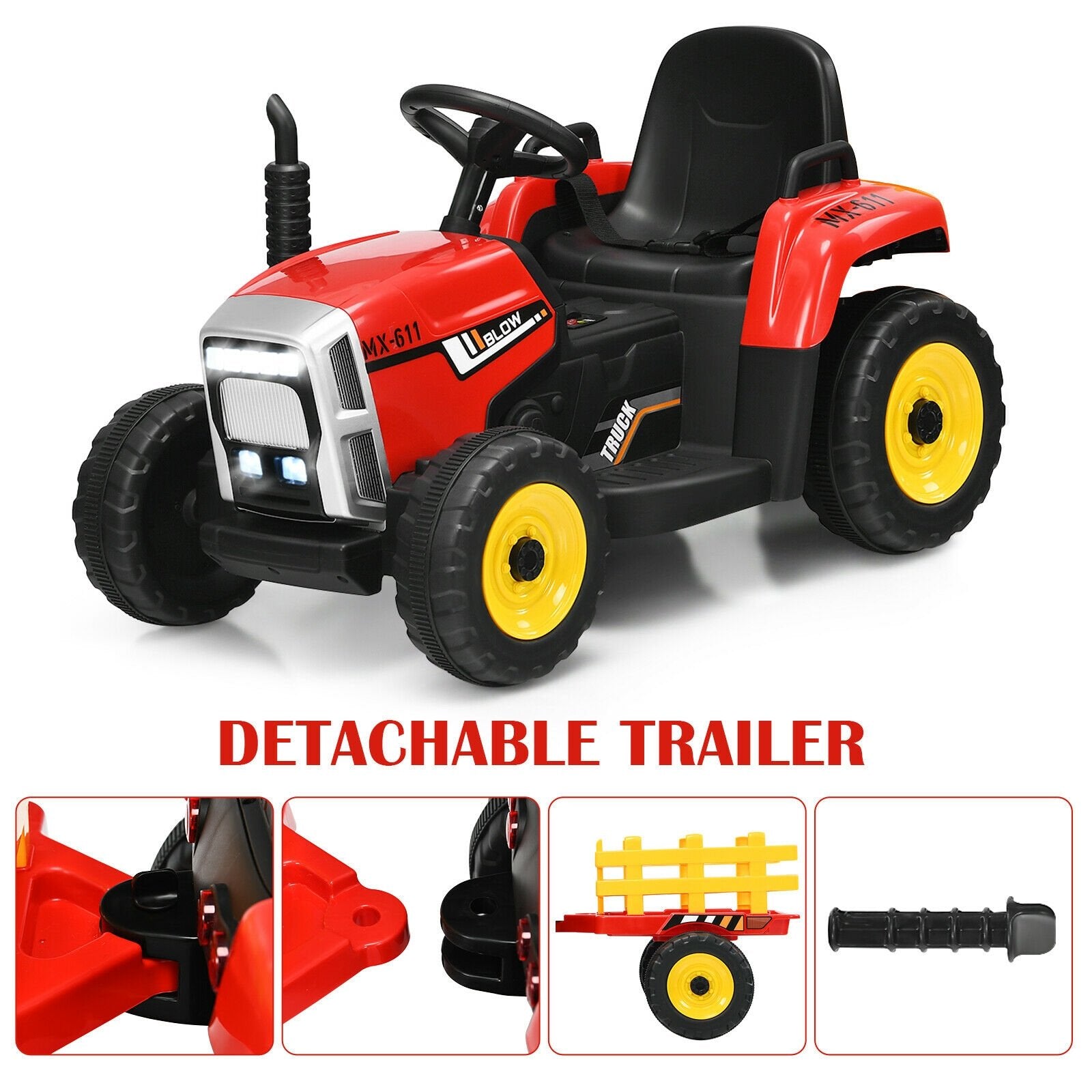 12V Ride on Tractor with 3-Gear-Shift Ground Loader for Kids 3+ Years Old, Red Powered Ride On Toys   at Gallery Canada