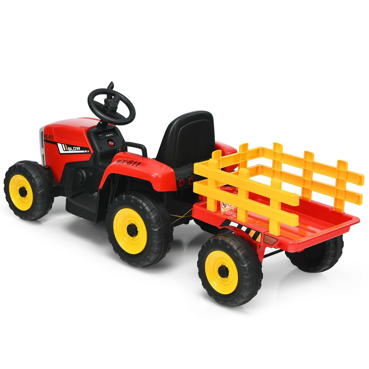 12V Ride on Tractor with 3-Gear-Shift Ground Loader for Kids 3+ Years Old, Red - Gallery Canada