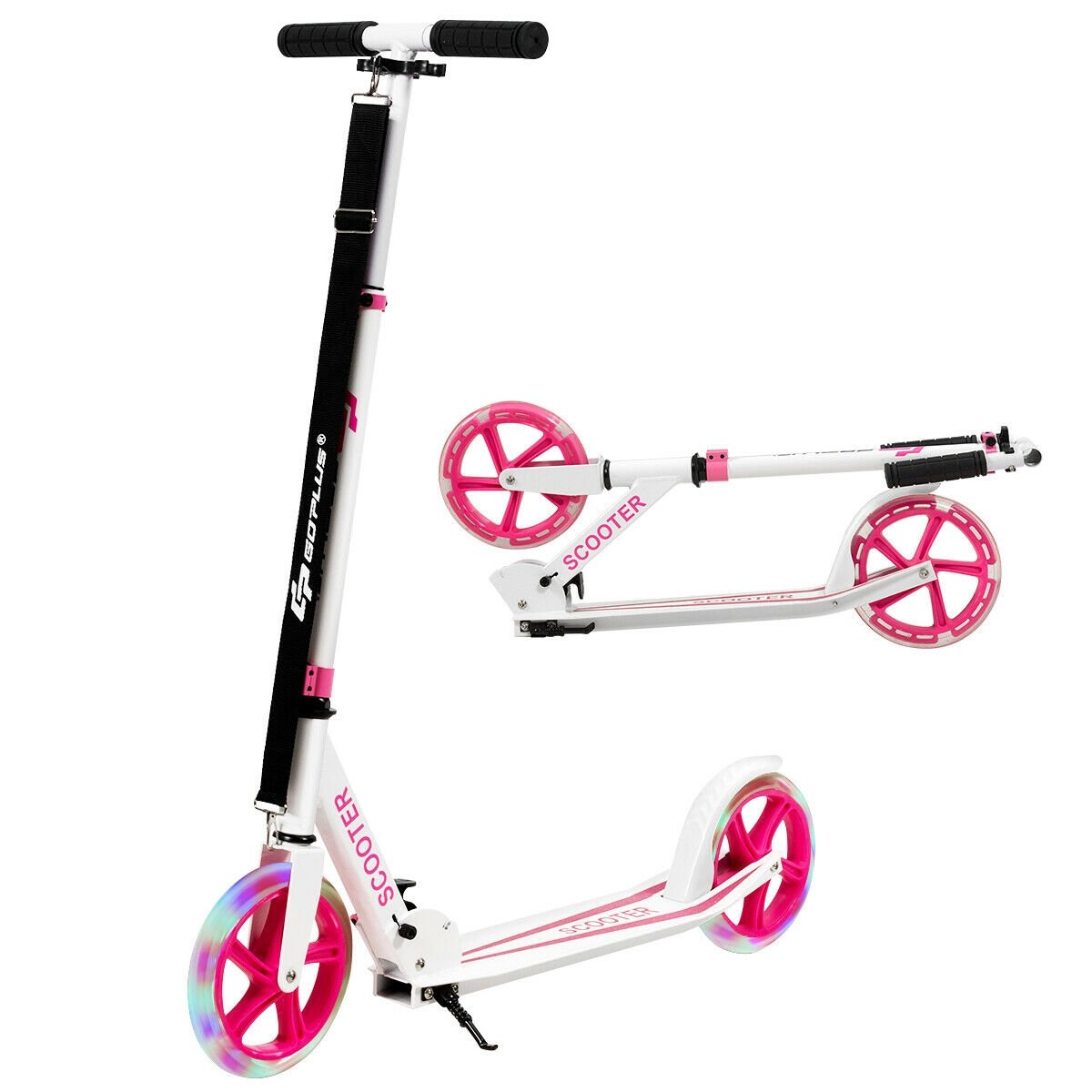 Portable Folding Sports Kick Scooter with LED Wheels, Pink Scooters   at Gallery Canada