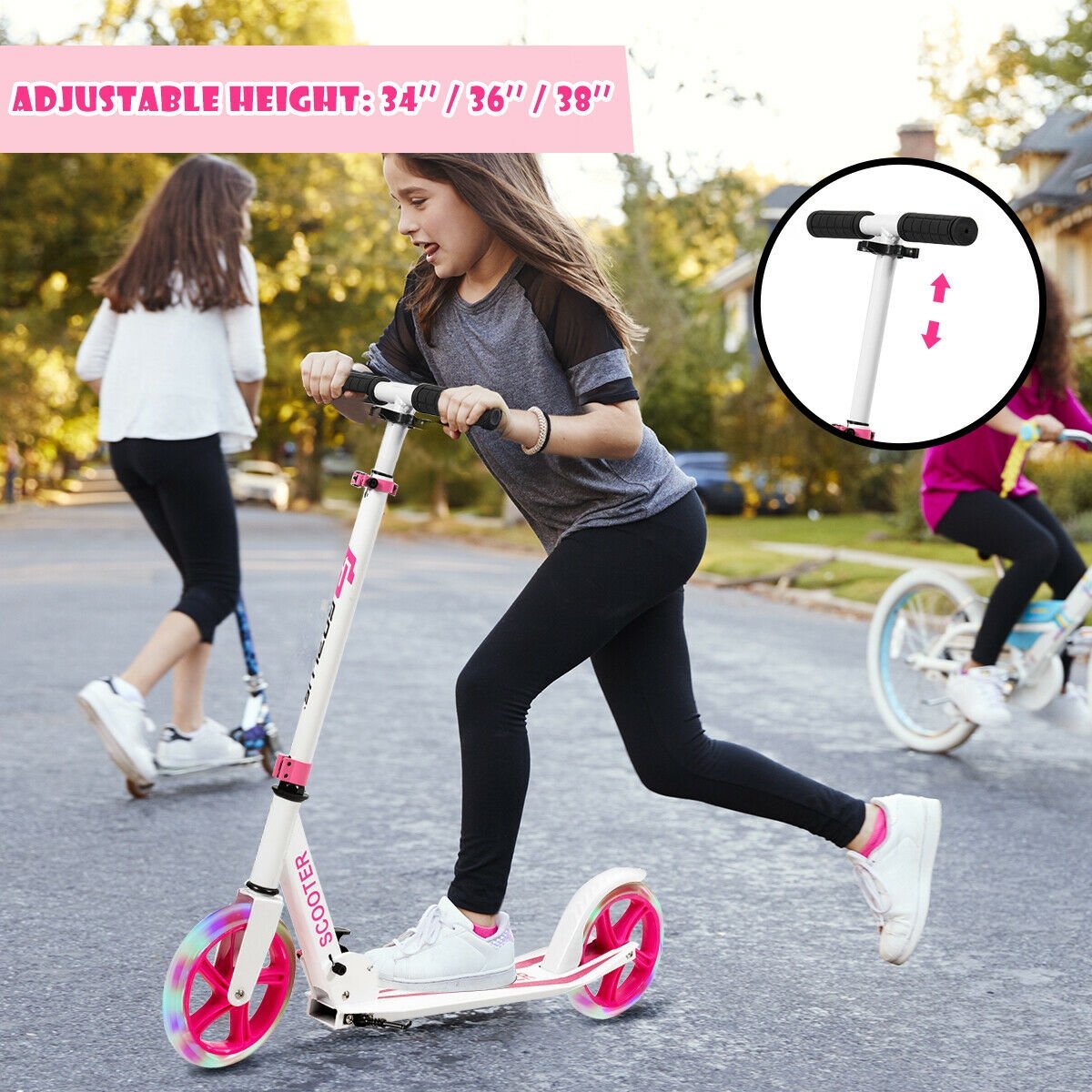 Portable Folding Sports Kick Scooter with LED Wheels, Pink Scooters   at Gallery Canada