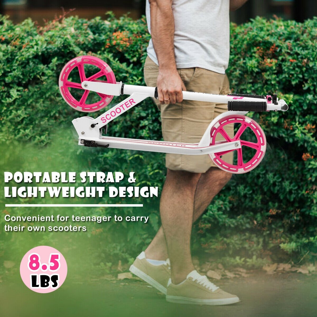 Portable Folding Sports Kick Scooter with LED Wheels, Pink Scooters   at Gallery Canada