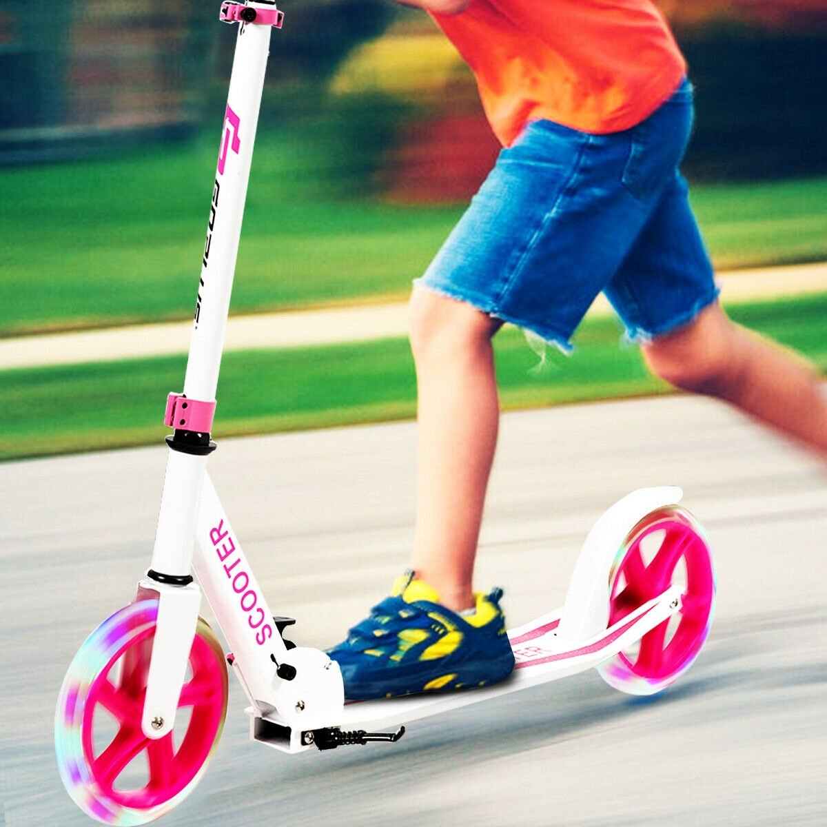 Portable Folding Sports Kick Scooter with LED Wheels, Pink Scooters   at Gallery Canada