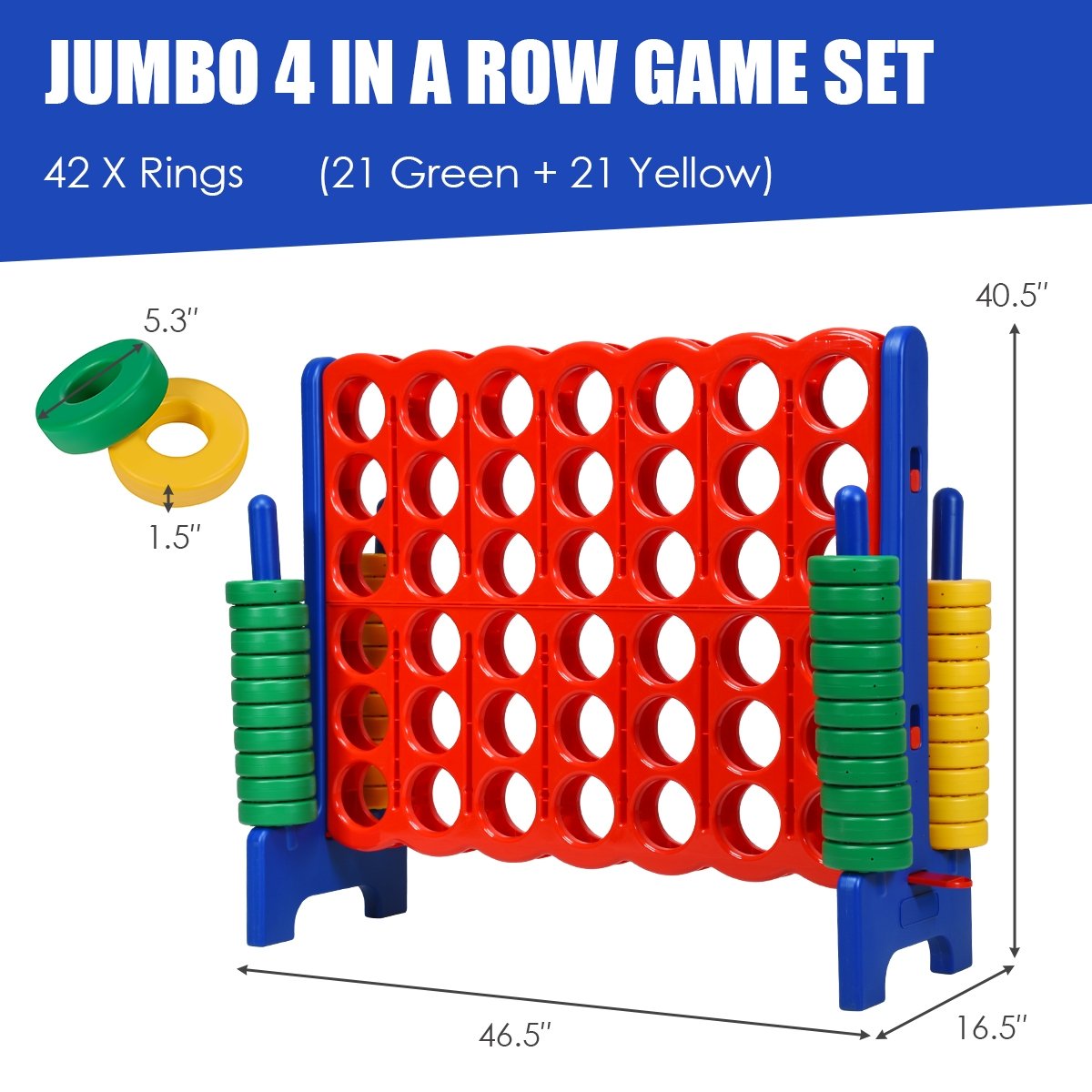 Jumbo 4-to-Score Giant Game Set with 42 Jumbo Rings and Quick-Release Slider, Blue Lawn Games   at Gallery Canada