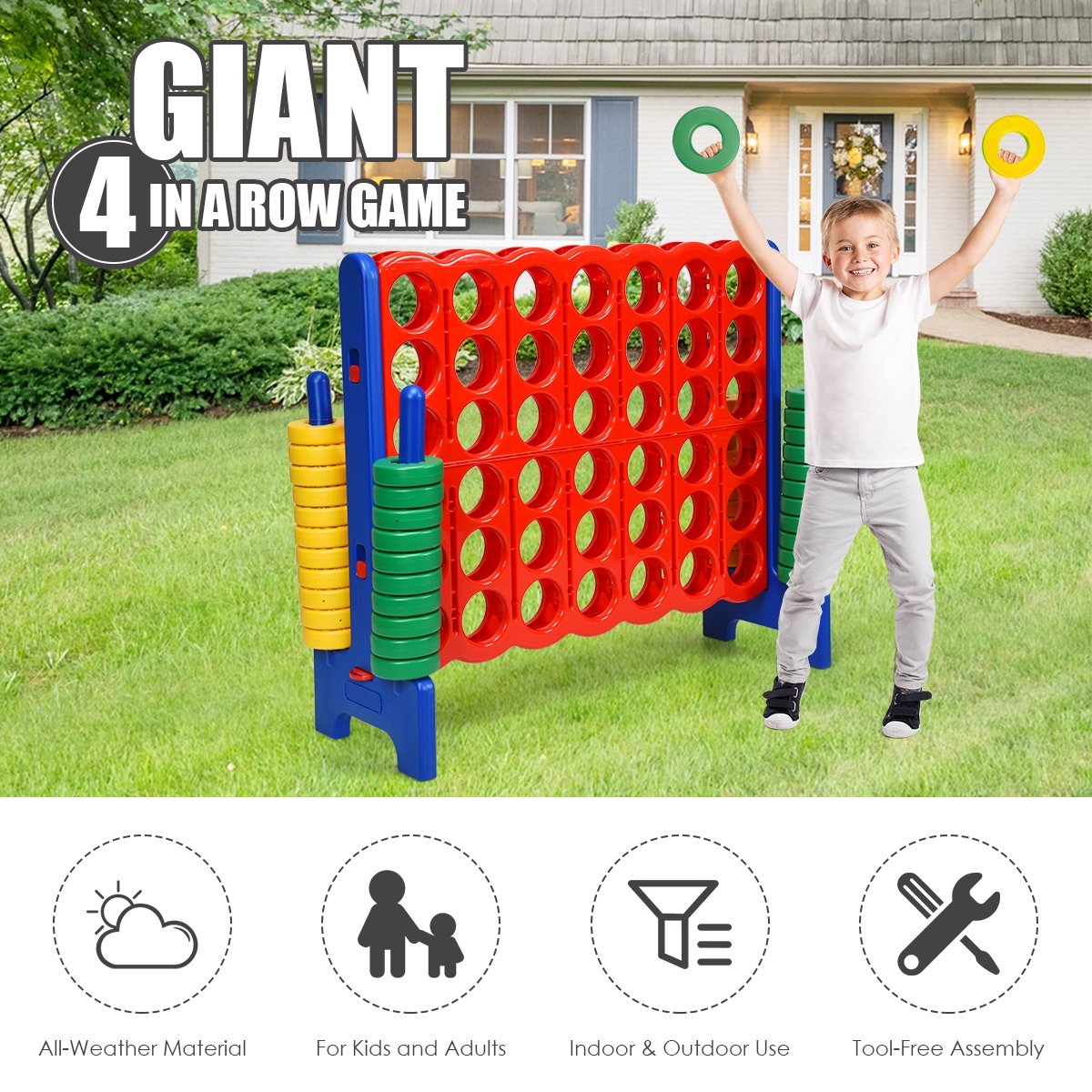 Jumbo 4-to-Score Giant Game Set with 42 Jumbo Rings and Quick-Release Slider, Blue Lawn Games   at Gallery Canada