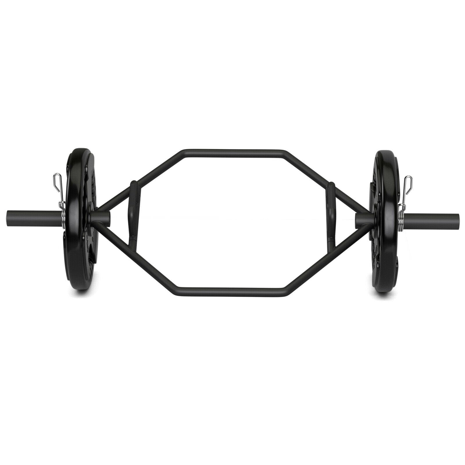 56 Inch Olympic Hexagon Deadlift Trap Bar with Folding Grips Powerlifting, Black - Gallery Canada