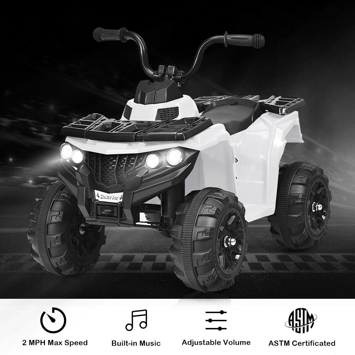 6V Battery Powered Kids Electric Ride on ATV, White Powered Ride On Toys   at Gallery Canada