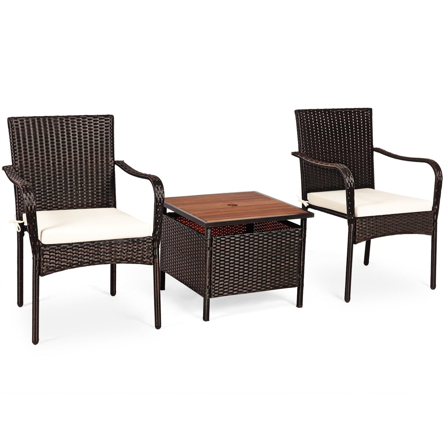 3 Pieces Patio Rattan Furniture Bistro Set with Wood Side Table and Stackable Chair Patio Conversation Sets   at Gallery Canada