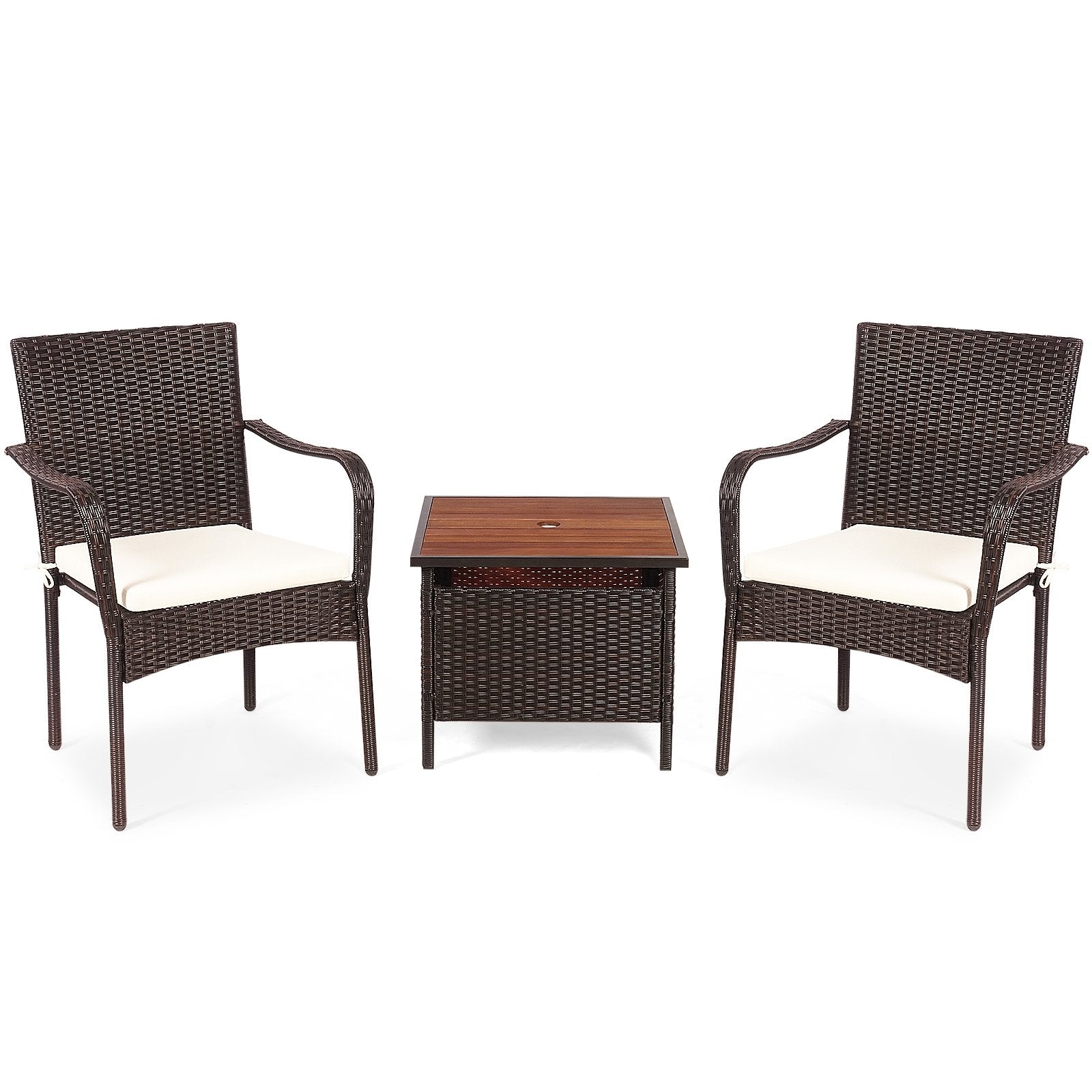 3 Pieces Patio Rattan Furniture Bistro Set with Wood Side Table and Stackable Chair Patio Conversation Sets   at Gallery Canada