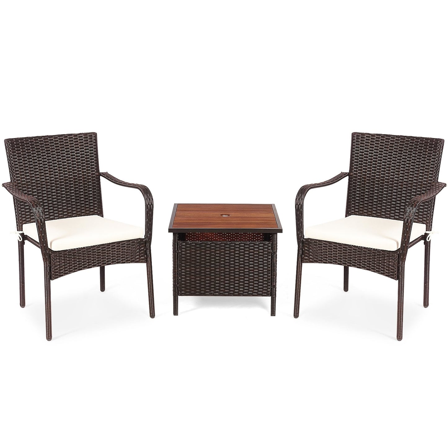 3 Pieces Patio Rattan Furniture Bistro Set with Wood Side Table and Stackable Chair Patio Conversation Sets   at Gallery Canada