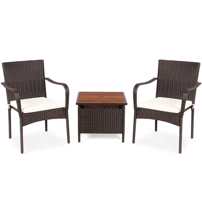 3 Pieces Patio Rattan Furniture Bistro Set with Wood Side Table and Stackable Chair Patio Conversation Sets   at Gallery Canada