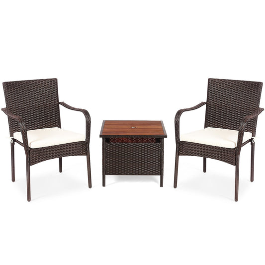 3 Pieces Patio Rattan Furniture Bistro Set with Wood Side Table and Stackable Chair Patio Conversation Sets   at Gallery Canada