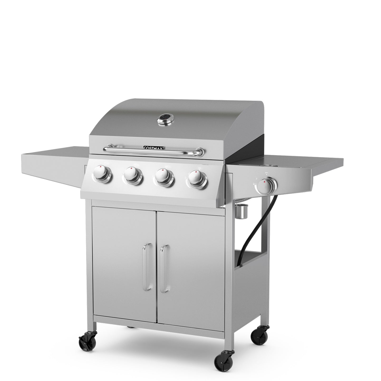 50000BTU 5-Burner Propane Gas Grill with Side Burner and 2 Prep Tables, Silver Outdoor Grills Silver  at Gallery Canada