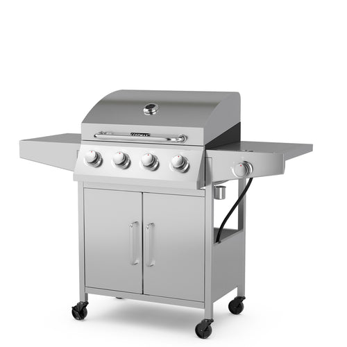 50000BTU 5-Burner Propane Gas Grill with Side Burner and 2 Prep Tables, Silver