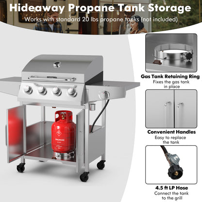 50000BTU 5-Burner Propane Gas Grill with Side Burner and 2 Prep Tables, Silver Outdoor Grills   at Gallery Canada