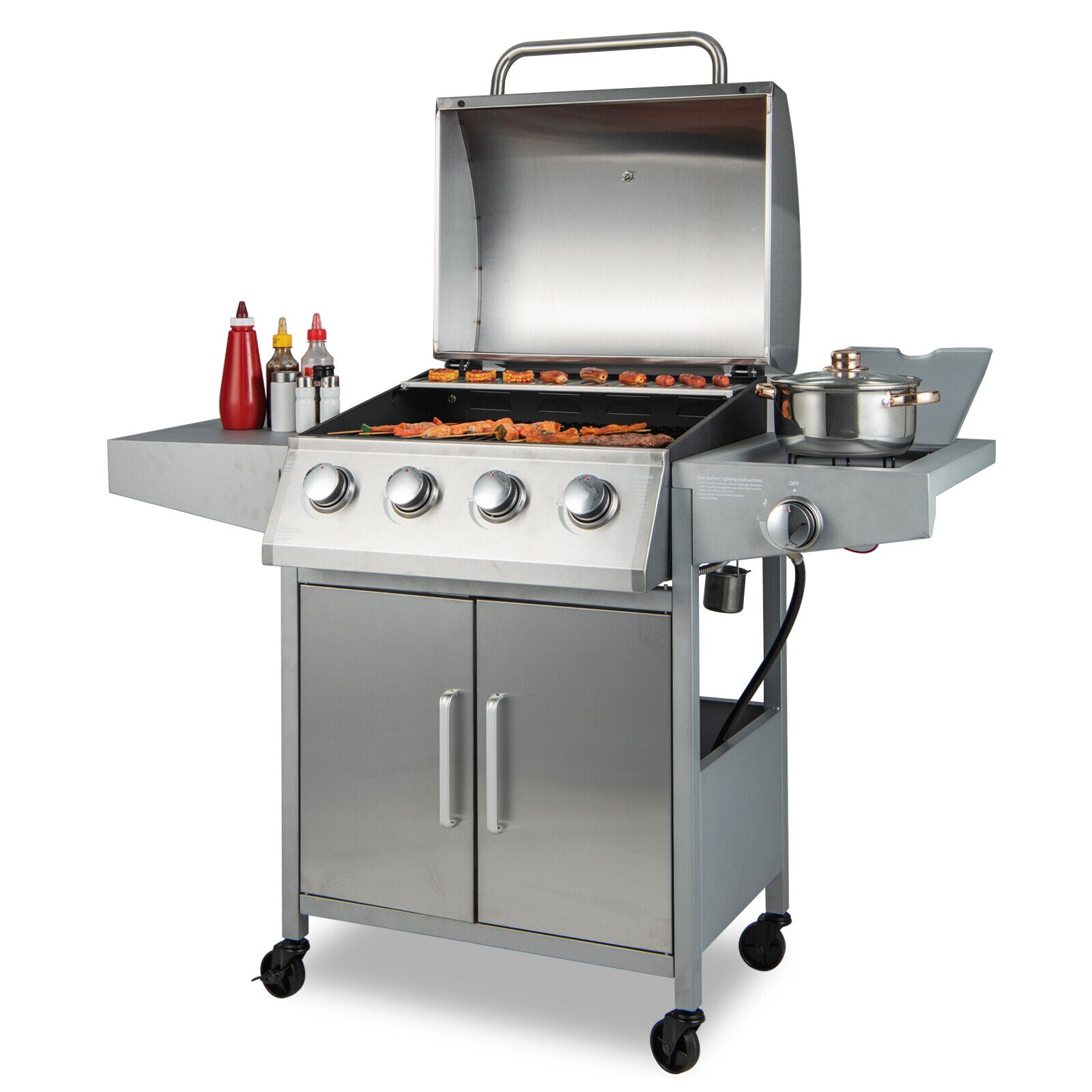 50000BTU 5-Burner Propane Gas Grill with Side Burner and 2 Prep Tables, Silver Outdoor Grills   at Gallery Canada